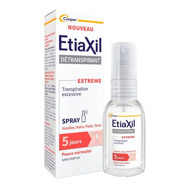 Etiaxil Spray Déodorant Détranspirant Aisselles Mains Pieds Torse - 30ml - Anti-transpirant extrême