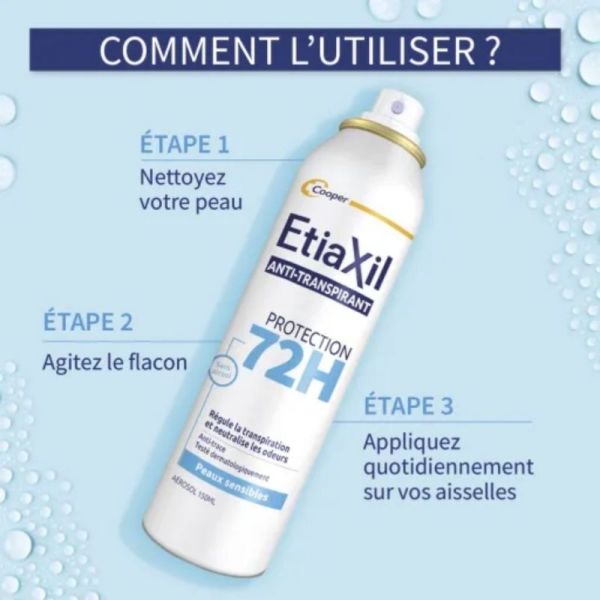 Etiaxil Anti-transpirant Aérosol Protection 72H - lot de 2x150ml - peaux sensibles et anti-traces
