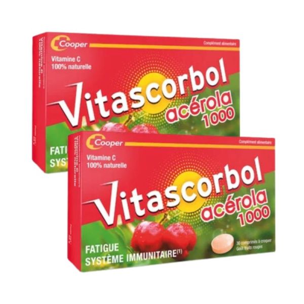 Vitascorbol Acérola 1000 - Lot de 2 x 30 comprimés à croquer