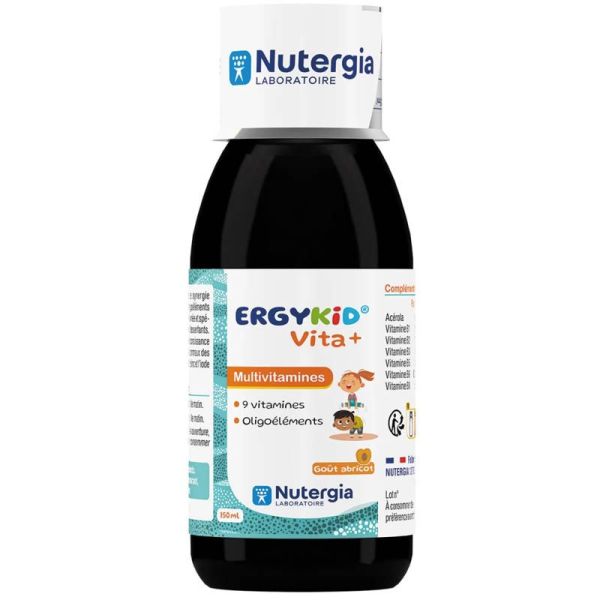 Nutergia Ergydkid Vita + Enfants - Apport Complet en Vitamines & Minéraux- Goût Abricot - 150ml