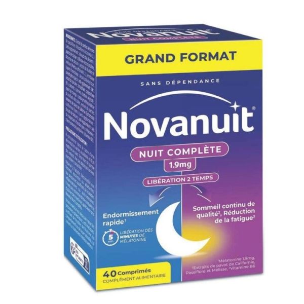 Sanofi Novanuit Nuit Complète 1.9mg Mélatonine Sommeil Global - 40 Comprimés