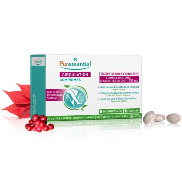 Puressentiel Circulation 60 Comprimés – Protège, soutient le système veineux et soulage les jambes lourdes