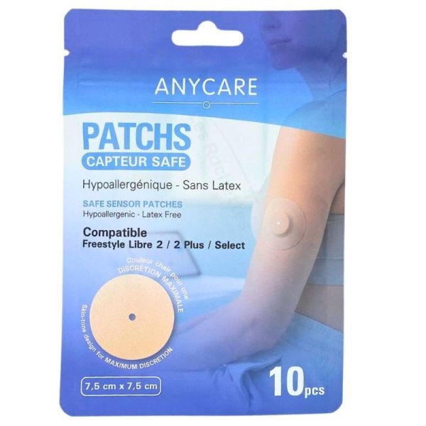 Anycare Patches Capteur Safe 10 pcs - Freestyle Libre 2 / 2 Plus / Select : 7,5 cm x 7,5 cm - protection et maintien optimal du capteur