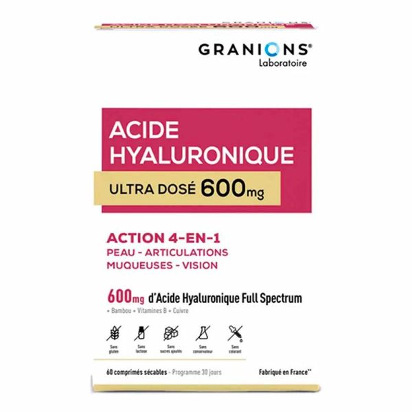 Granions Acide Hyaluronique 600mg - 60 Gélules - Peau, articulations, muqueuses et vision