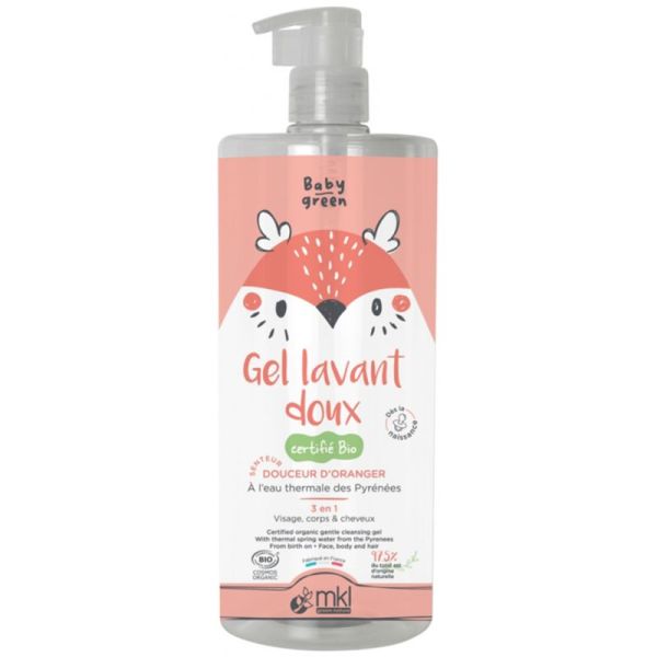 MKL Green Gel Lavant Doux Bio - 1 L - Nettoie délicatement le visage, le corps et les cheveux de bébé