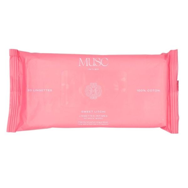 Musc Intime Sweet Litchi Lingettes Intimes x30 - 98% d'origine naturelle pour la fraîcheur intime au quotidien