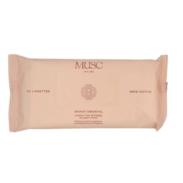 Musc Intime Lingettes Intimes Monoï Oriental x30 –-98% d'origine naturelle testées sous contrôle gynécologique