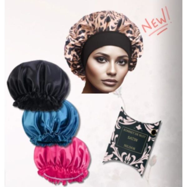 Nildor Bonnet de Nuit Satin Fushia XL - Protège les cheveux longs et épais durant la nuit