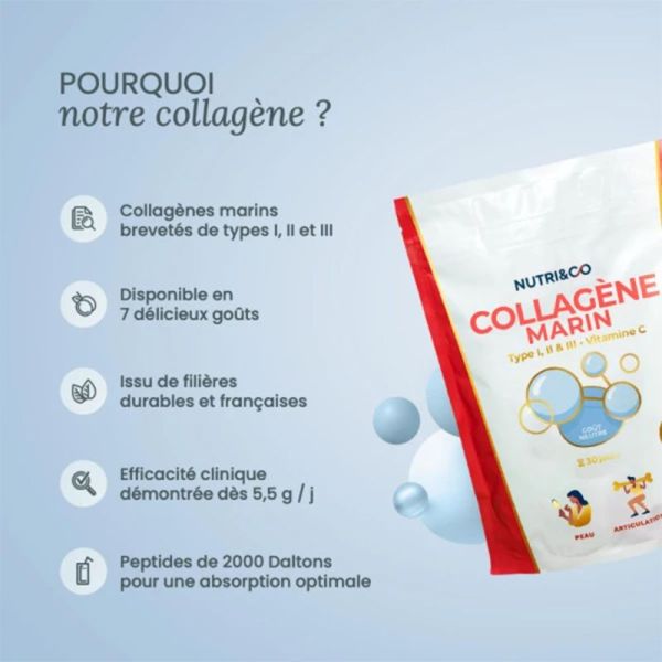 Nutri&Co Le Collagène Marin Type I II III et Vitamine C Goût Neutre 180g – Jeunesse et articulations