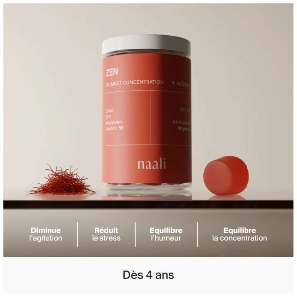 Naali Zen Gommes Calme et Concentration Safran - 90 Gummies Fraise