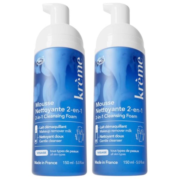 Krème Mousse Nettoyante 2-en-1 Bio Lot de 2x150ml – Détox et douceur