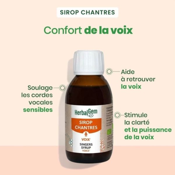HerbalGem Sirop Chantres Voix enrouée 150 ml - confort gorge et cordes vocales