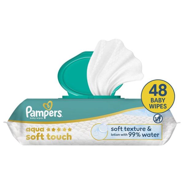 Pampers Aqua Soft Touch Lingettes Bebe 48 lingettes – Nettoyage et protection