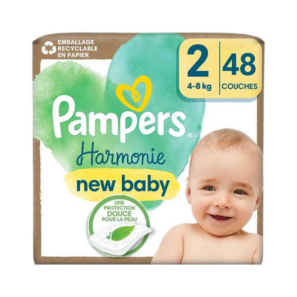 Pampers Harmonie Couches Bébé - Taille 2 - 4/8kg - Pack de 48 Couches