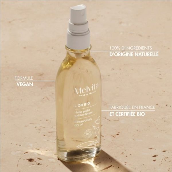 Melvita Huile Extraordinaire L'Or Bio 50 ml - Nutrition, éclat immédiat et effet gloss