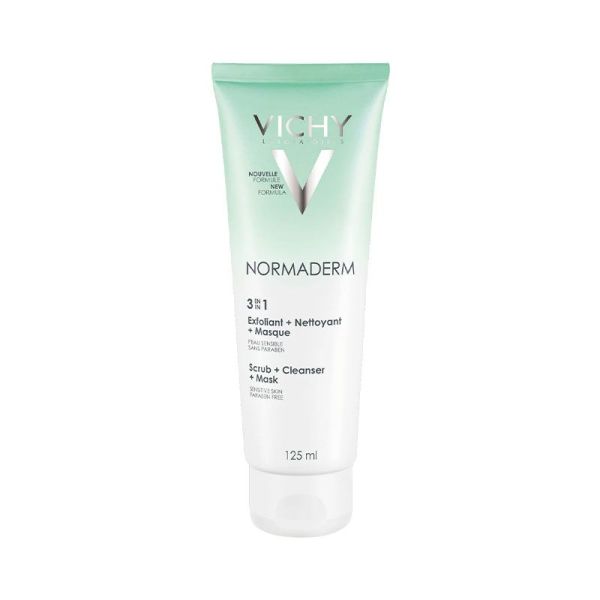 Vichy Normaderm 3en1 Exfoliant, Nettoyant et Masque - 125 ml - Peaux Mixtes à Grasses