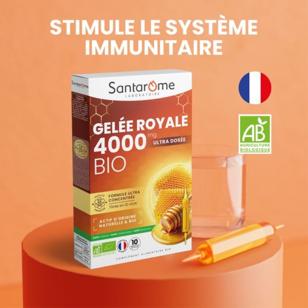 Santarome Ruche Royale Gelée Royale 4000mg Bio 10 Ampoules – Immunité et vitalité
