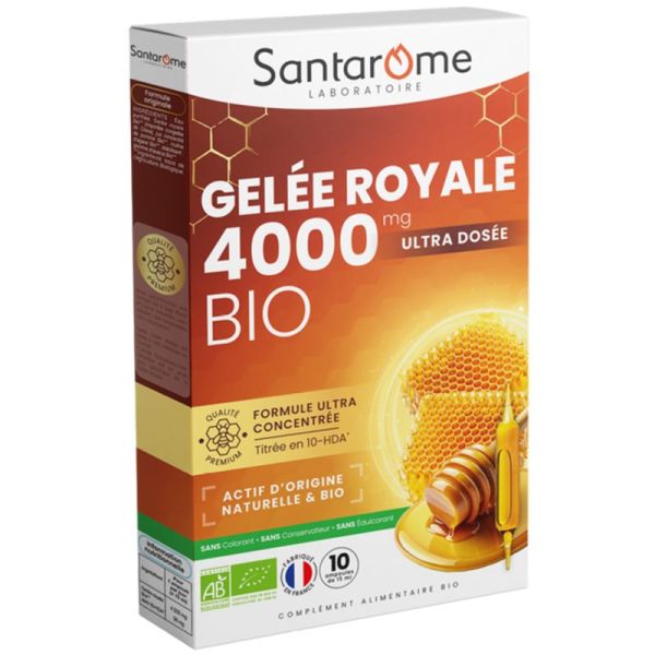 Santarome Ruche Royale Gelée Royale 4000mg Bio 10 Ampoules – Immunité et vitalité