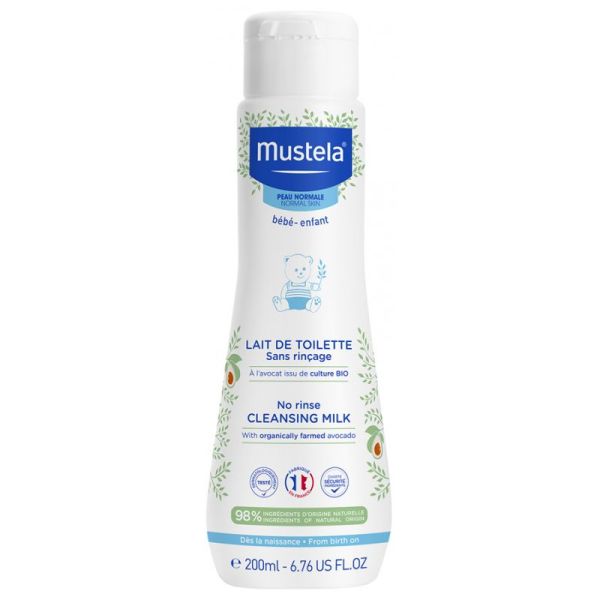Mustela Lait de Toilette Sans Rinçage - 200 ml - Nettoie, hydrate et adoucit dès la naissance