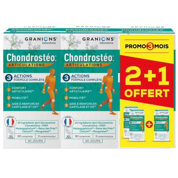 Granions Chondrostéo+ Articulations Lot de 3 x 90 Comprimés dont 90 Comprimés Offerts