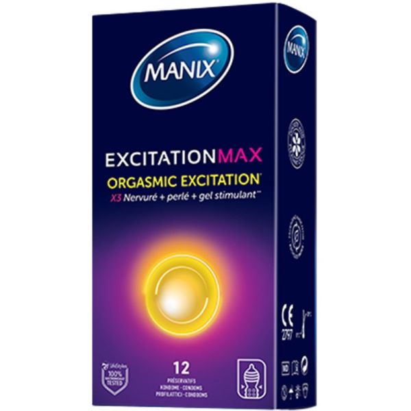 Manix ExcitationMax 12 Préservatifs – Triple stimulation et gel chauffant
