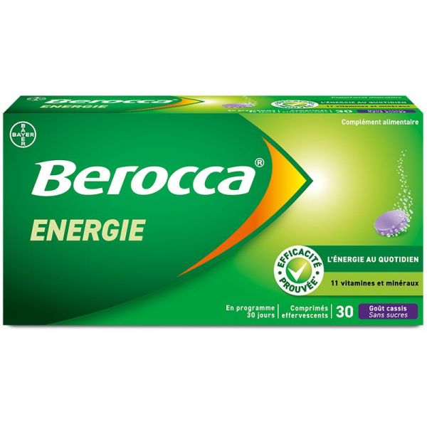 Berocca Énergie Cassis Sans Sucre - 30 Comprimés Effervescents - Forme Physique et Activité Mentale