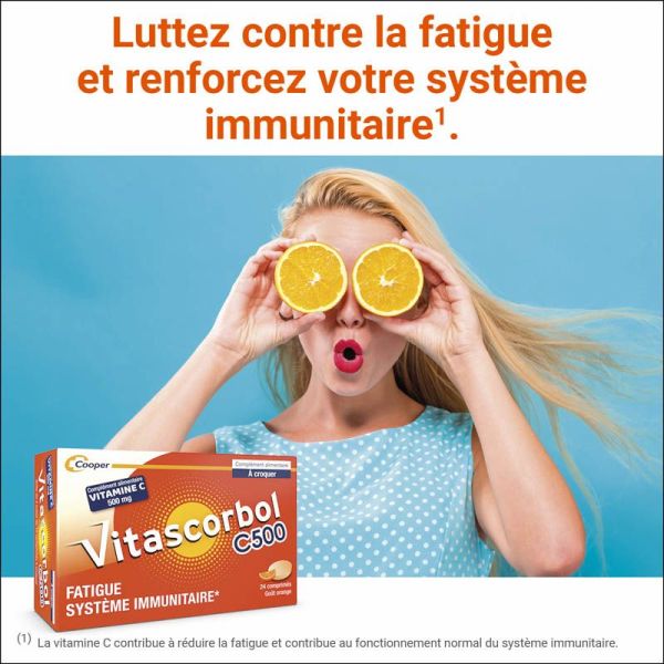 Vitascorbol Vitamine C 500mg - 24 Comprimés à Croquer - Saveur Orange - Vitalité au Quotidien