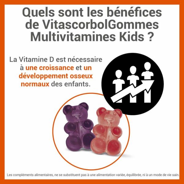 Vitascorbol Kids Multivitamines - Soutien la Croissance et la Vitalité des Enfants - 45 Gummies