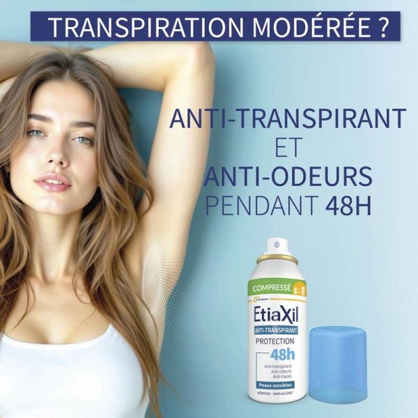 Etiaxil Anti-Transpirant Protection 48H Peaux Sensibles - Aérosol Compressé - Lot de 2 x 100 ml