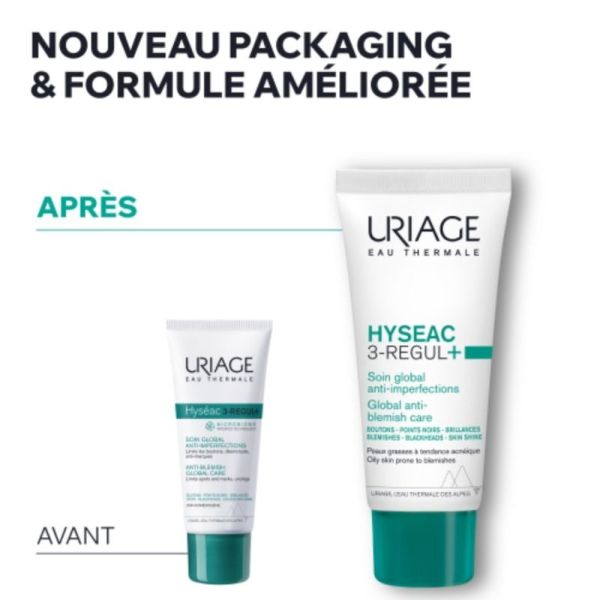 Uriage Hyséac 3-Regul+ Soin Global Anti-Imperfections 40 ml - Rééquilibre le microbiome et corrige toutes les imperfections