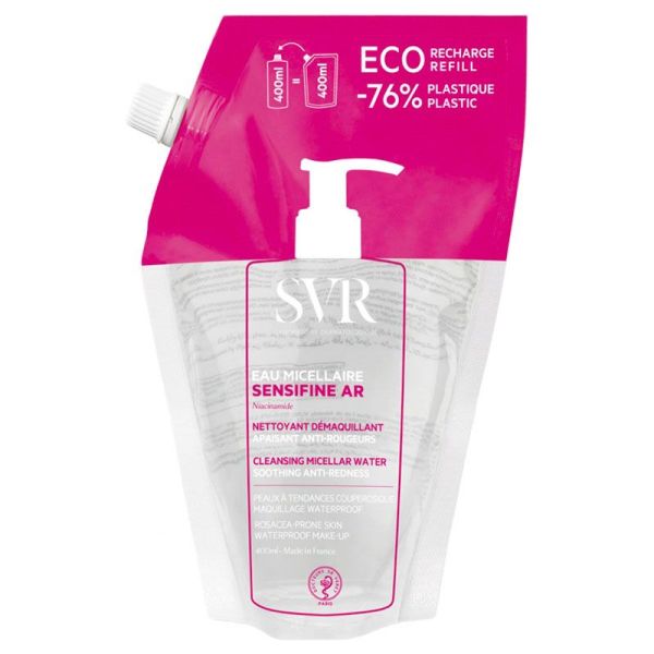 SVR Sensifine AR Eau Micellaire - Démaquille et Soulager les Peaux Sensibles - Éco-Recharge de 400 ml