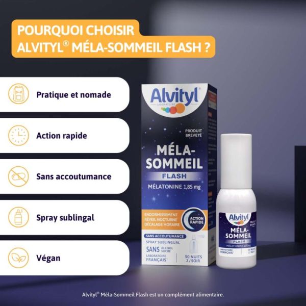 Alvityl Mela-Sommeil Flash Spray 20ml - Réveil nocturne, endormissement, décalage horaire
