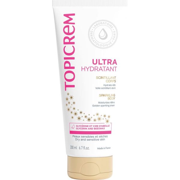 Topicrem Ultra-Hydratant Scintillant Corps 200ml – Éclat doré et hydratation longue durée