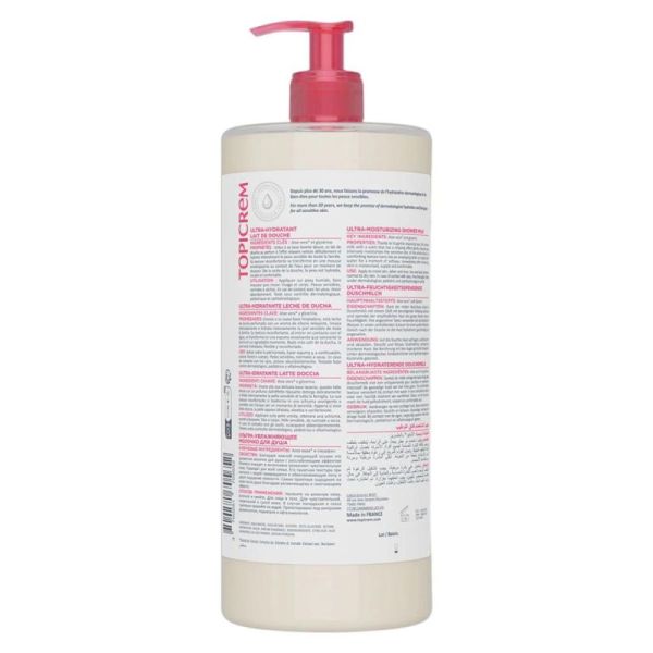 Topicrem Ultra-Hydratant Lait de Douche 1 L - Nettoyant et Hydratant 8h