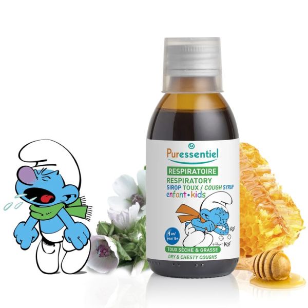 Puressentiel Respiratoire Sirop Enfant Toux Sèche & Grasse 140 ml – Calme la toux, hydrate le mucus et protège la gorge dès 1 an
