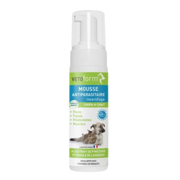 Vetoform Mousse Antiparasitaire Répulsive Chien et Chat Protection Contre Les Parasites - 150ml