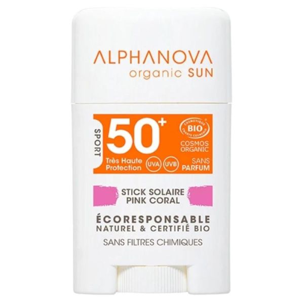 Alphanova Organic Sun Stick Solaire Rose Visage Bio SPF50+ Très Haute Protection - 12g