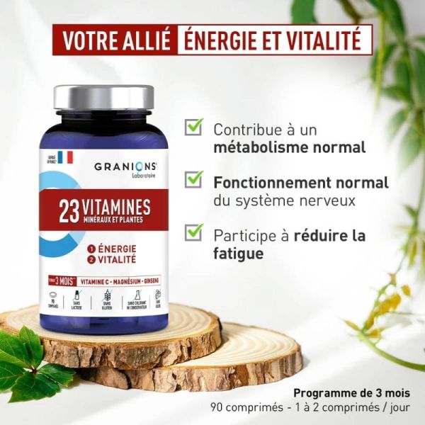 Granions 23 Vitamines, Minéraux Et Plantes 60 Comprimés - énergie, vitalité, réduction de la fatigue
