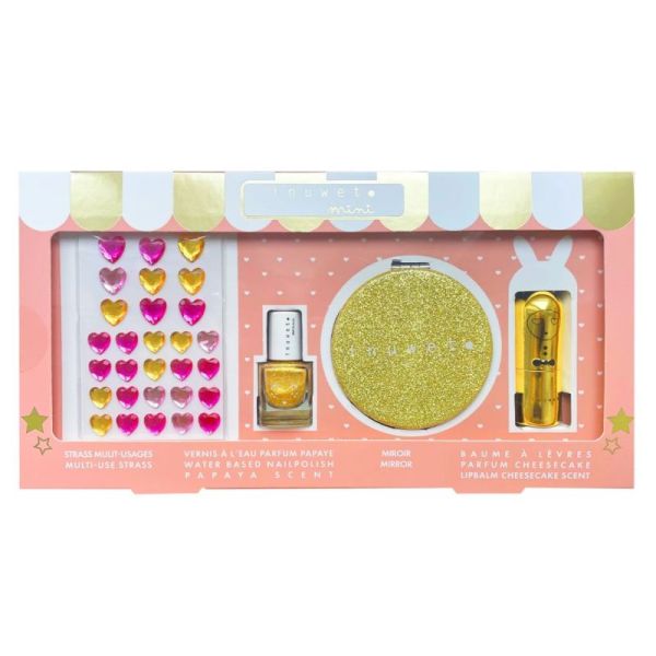 Inuwet Mini Coffret Glitter Doré Vernis Doré Parfumé Papaye & Baume à Lèvres Nacré Parfumé Cheesecake