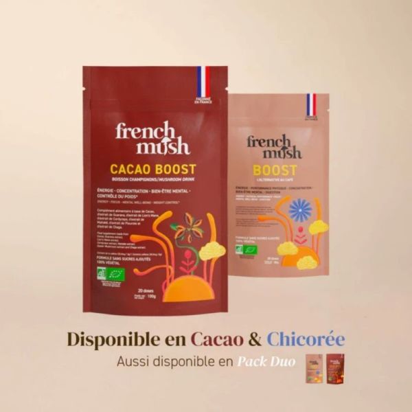 French Mush Cacao Boost 60 doses - Boisson bio aux champignons pour énergie stable et digestion