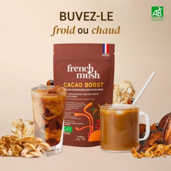 French Mush Cacao Boost 60 doses - Boisson bio aux champignons pour énergie stable et digestion