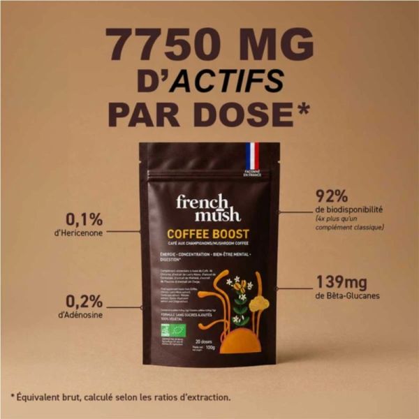 French Mush Coffee Boost Bio 20 doses (100 g) - Alternative au café aux champignons