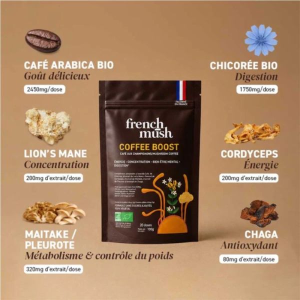 French Mush Coffee Boost Bio 20 doses (100 g) - Alternative au café aux champignons