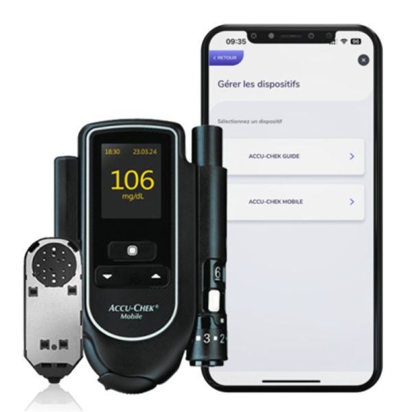 Accu-Chek Mobile Lecteur de Glycémie Sans Bandelette – Autocontrôle tout-en-un du diabète