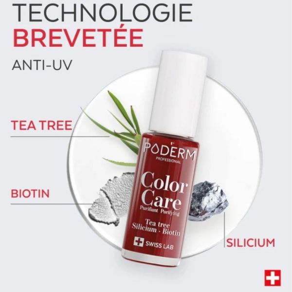 Poderm Vernis Color Care Tea Tree Rouge Allure 8 ml - Vernis soin rouge élégant longue tenue