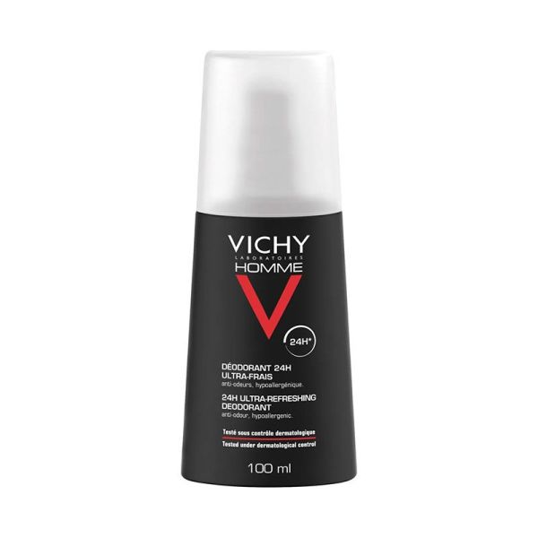 Vichy Homme Déodorant Ultra-Frais 24H Spray - 100 ml - Peaux Sensibles