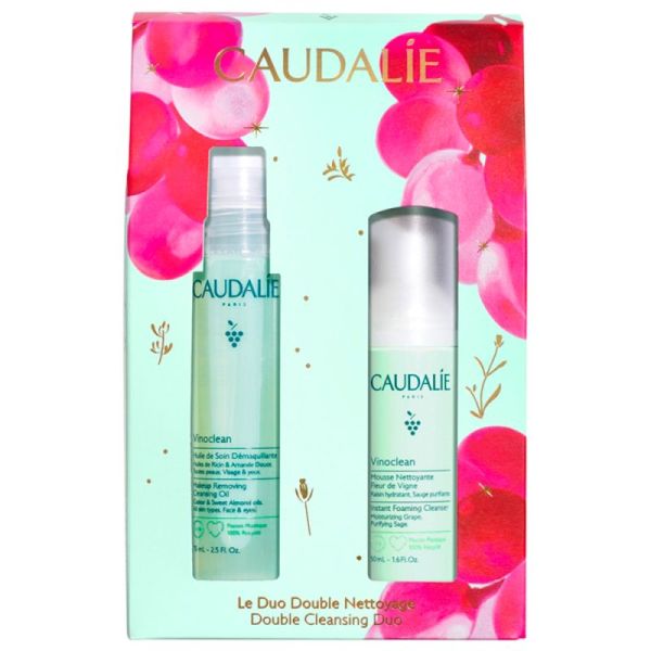 Caudalie Vinoclean Coffret Le Duo Double Nettoyage - Huile de Soin Démaquillante + Mousse Nettoyante