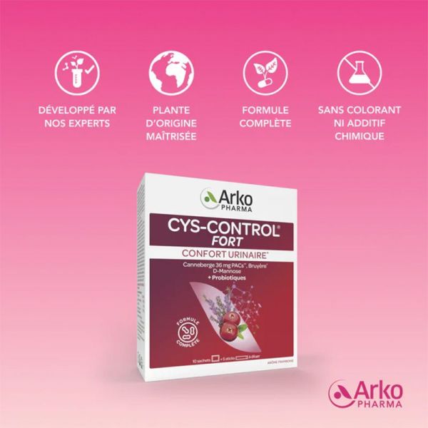 Arkopharma Cys-Control Fort Microbiotiques 10 sachets + 5 sticks à diluer - Confort urinaire
