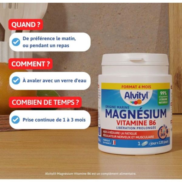 Alvityl Magnésium Vitamine B6 - 120 comprimés - Aide à réduire la fatigue