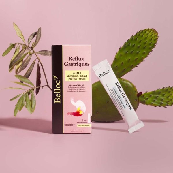 Belloc Reflux Gastriques - Neutralise, Bloque, Protège et Apaise - 12 sticks
